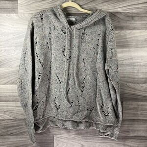 Maude Vivante Womens Punk Boho Gray Sweater Knit Cut Out Hooded Size L